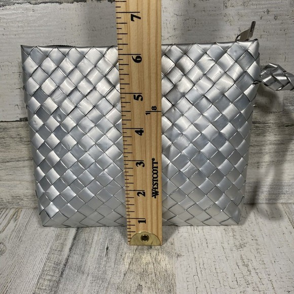 REBAGZ Silver Recycled Materials Wristlet Purse Mini Makeup Bag Travel Repurpose - Picture 5 of 7
